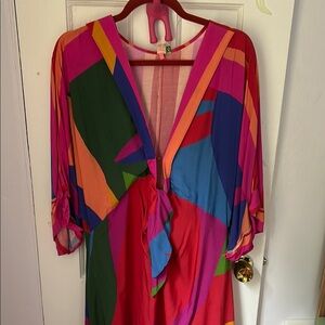 FARM Rio Pink and Green Graphic Tie Front dress